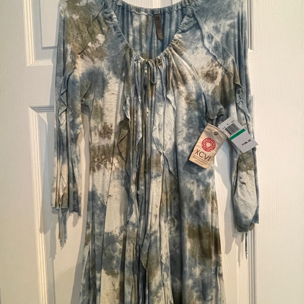 XCVI Green and Gray Tie Dyed patterned Dress